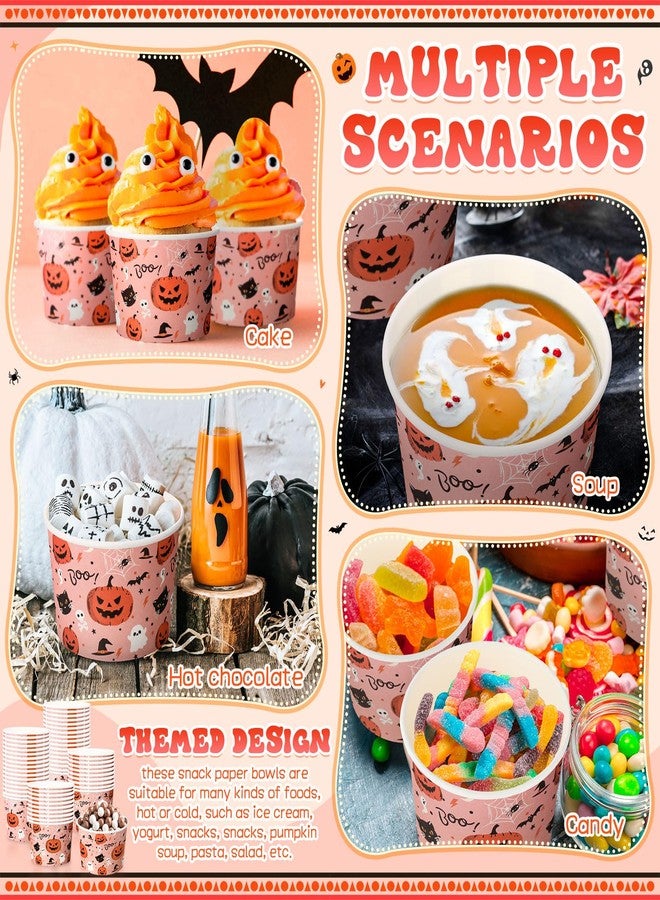 Potchen 50 Pack 9 oz Halloween Disposable Paper Cups Disposable Soup Bowls Pumpkin Ghost Bat Cat Boo Paper Snack Cups Halloween Party Supplies for Dessert Hot or Cold Food - Image 5